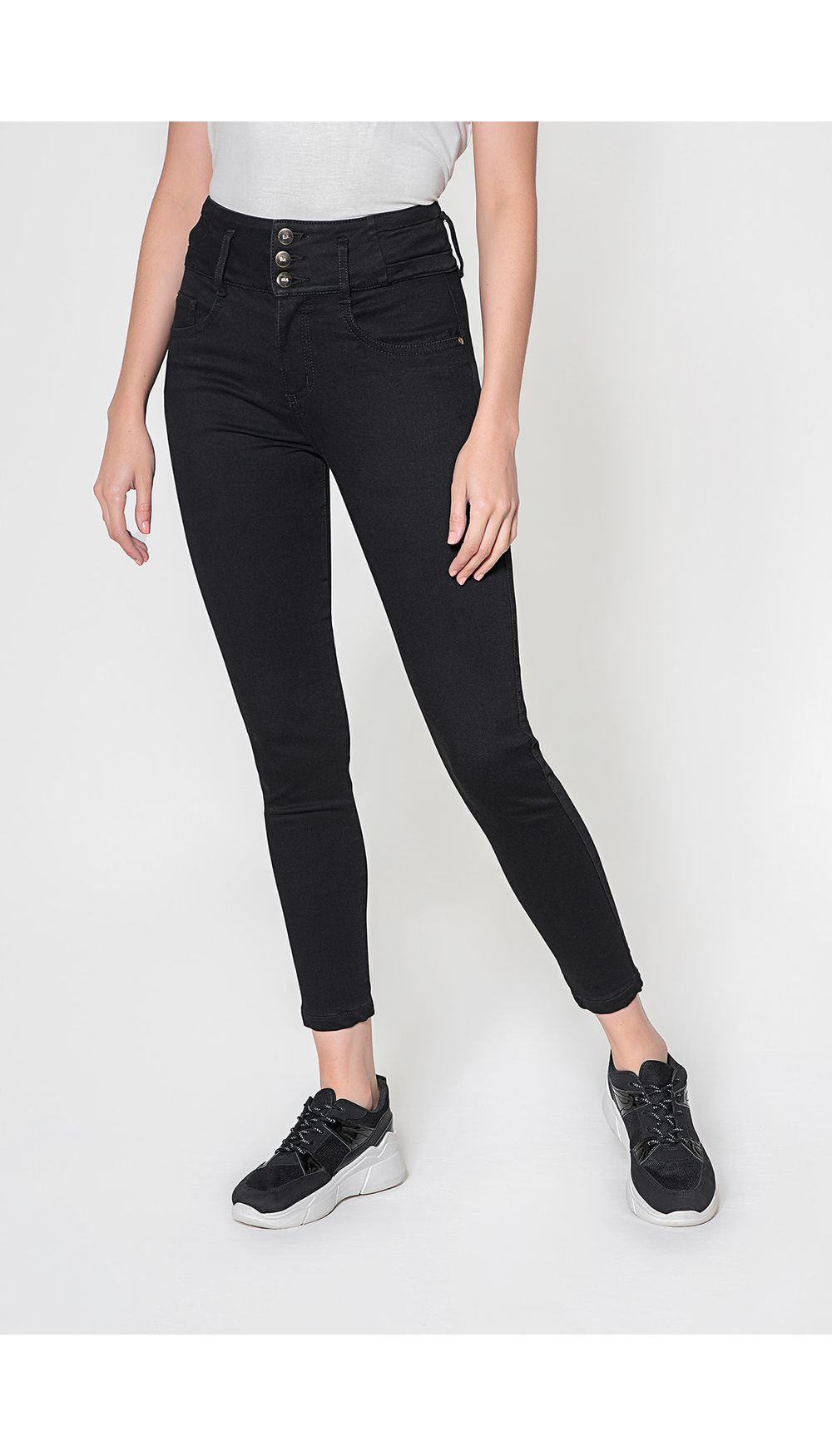 Jean skinny ultra negro tiro alto alto.
