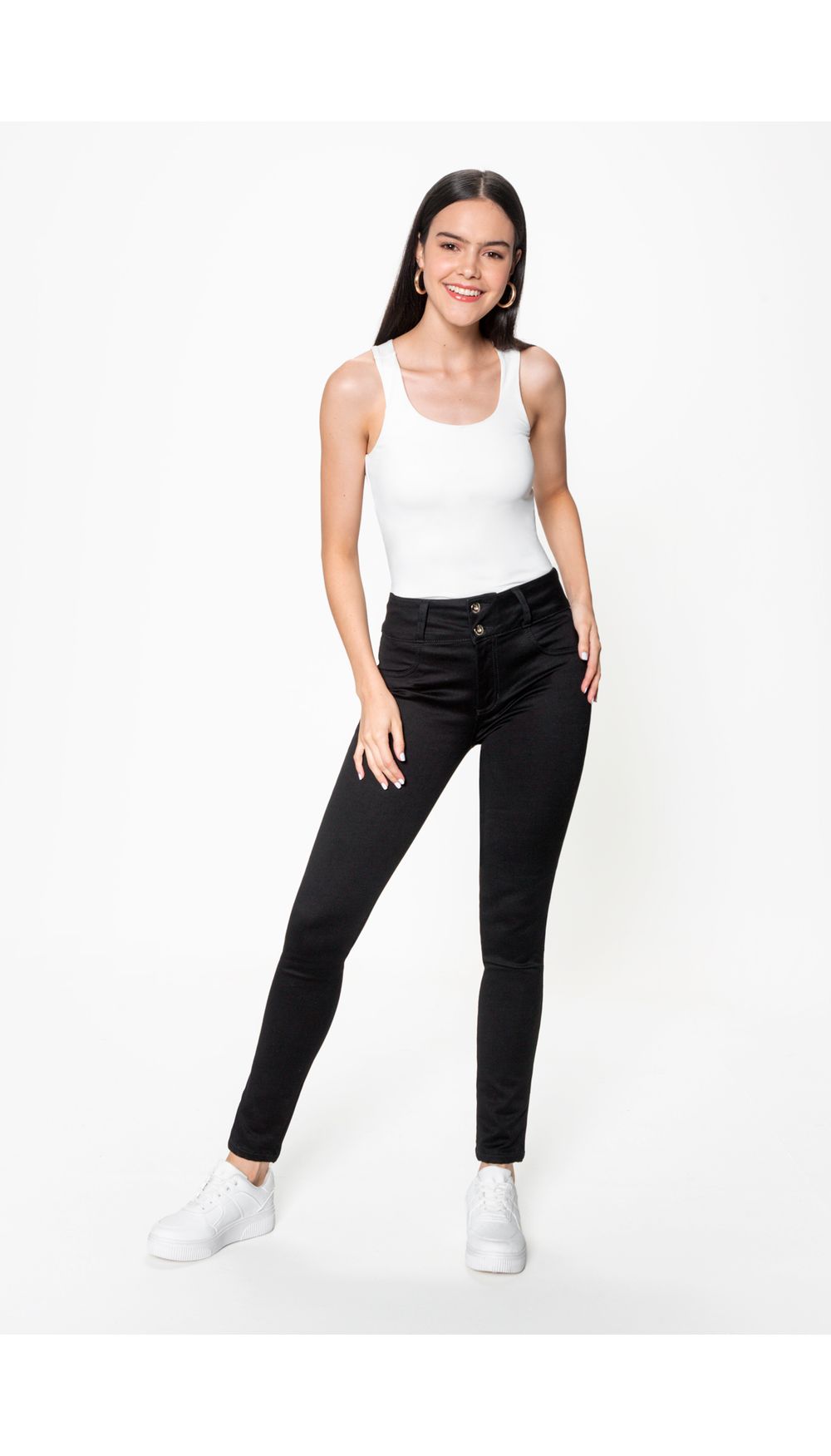 Jean skinny negro sin bolsillos tiro alt