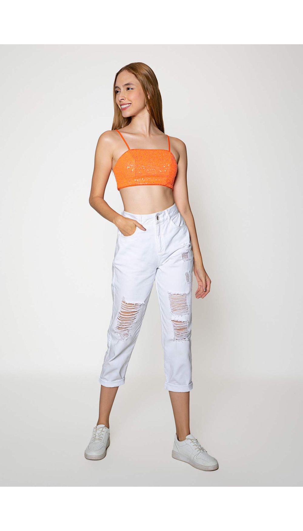 Crop bustier en lentejuela
