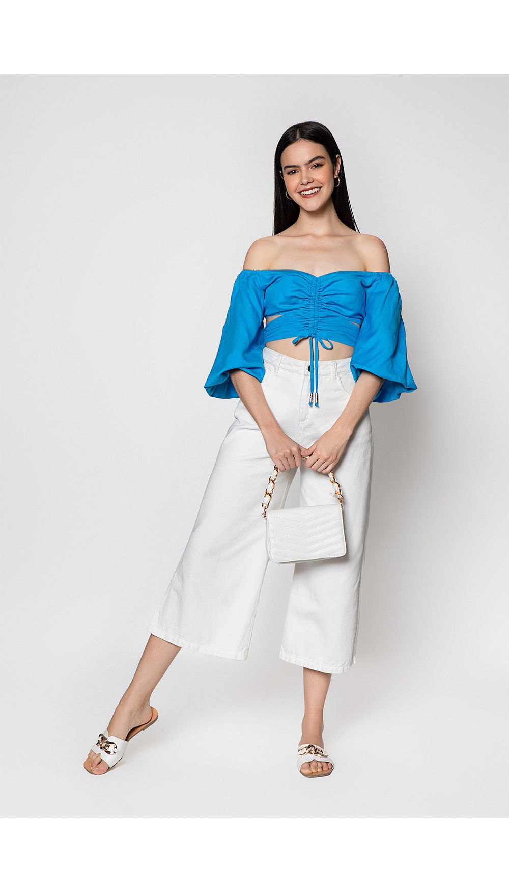 Blusa campesina manga tres cuartos con c