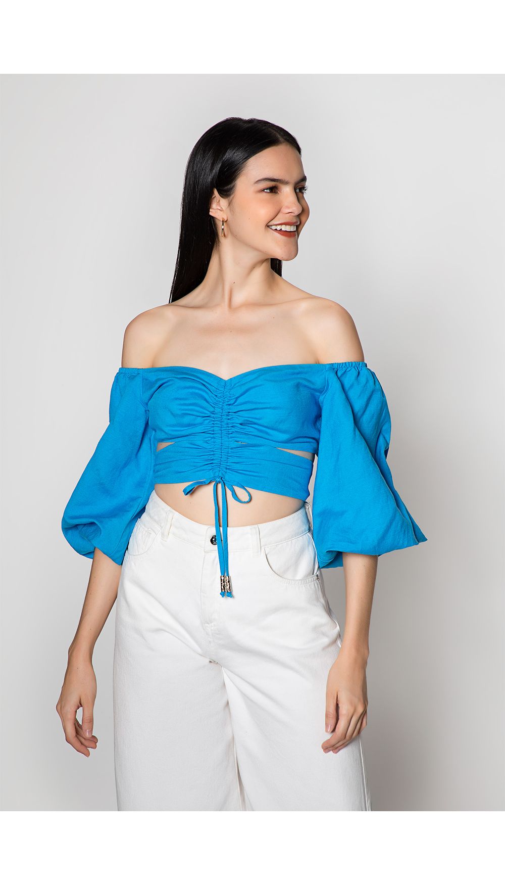 Blusa campesina manga tres cuartos con c