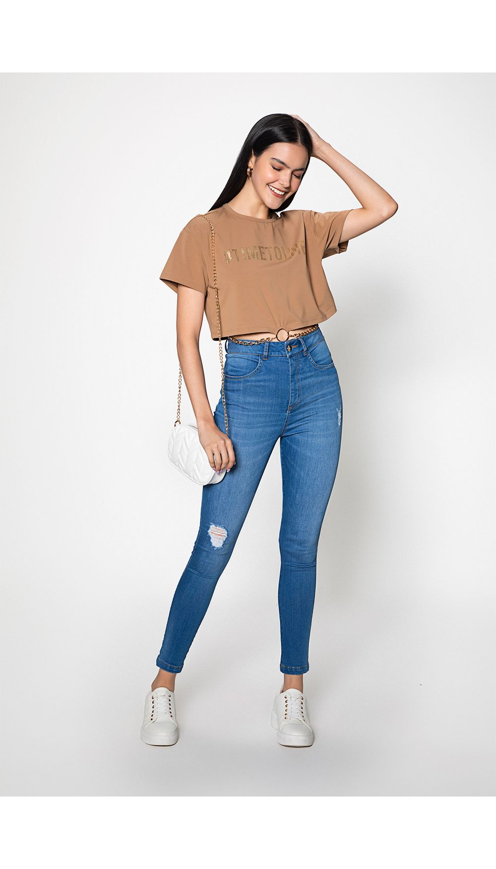Jean skinny tiro alto alto con soporte f