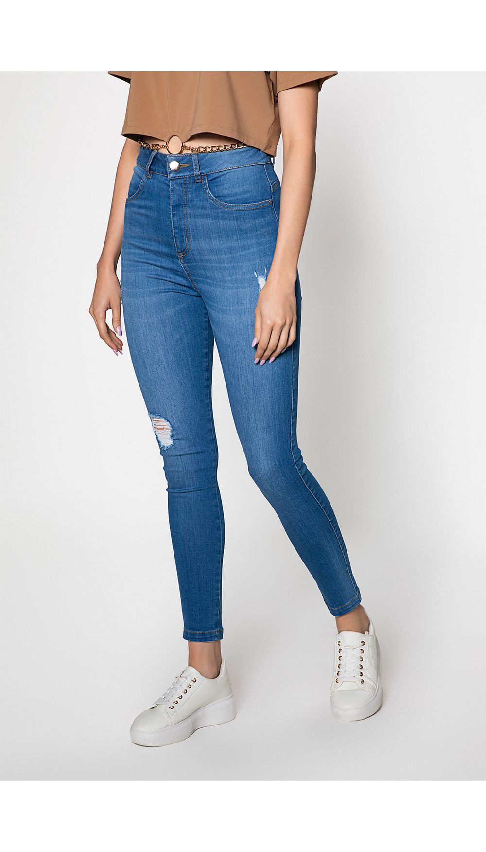 Jean skinny tiro alto alto con soporte f