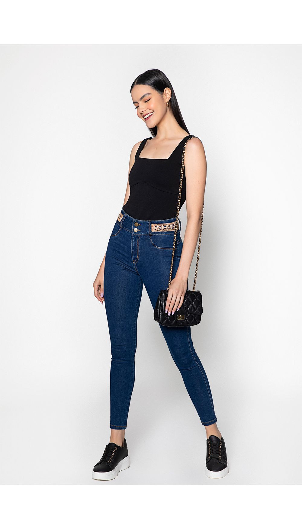 Jeans ultraslim tiro alto sin bolsillos
