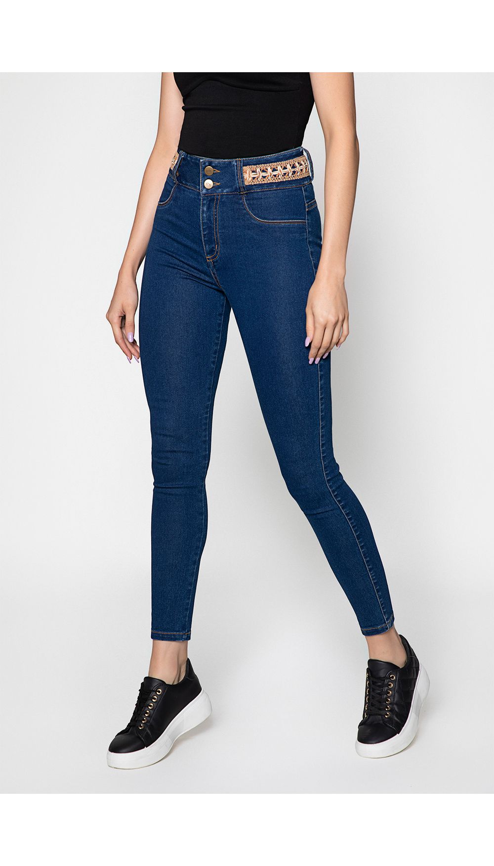 Jeans ultraslim tiro alto sin bolsillos