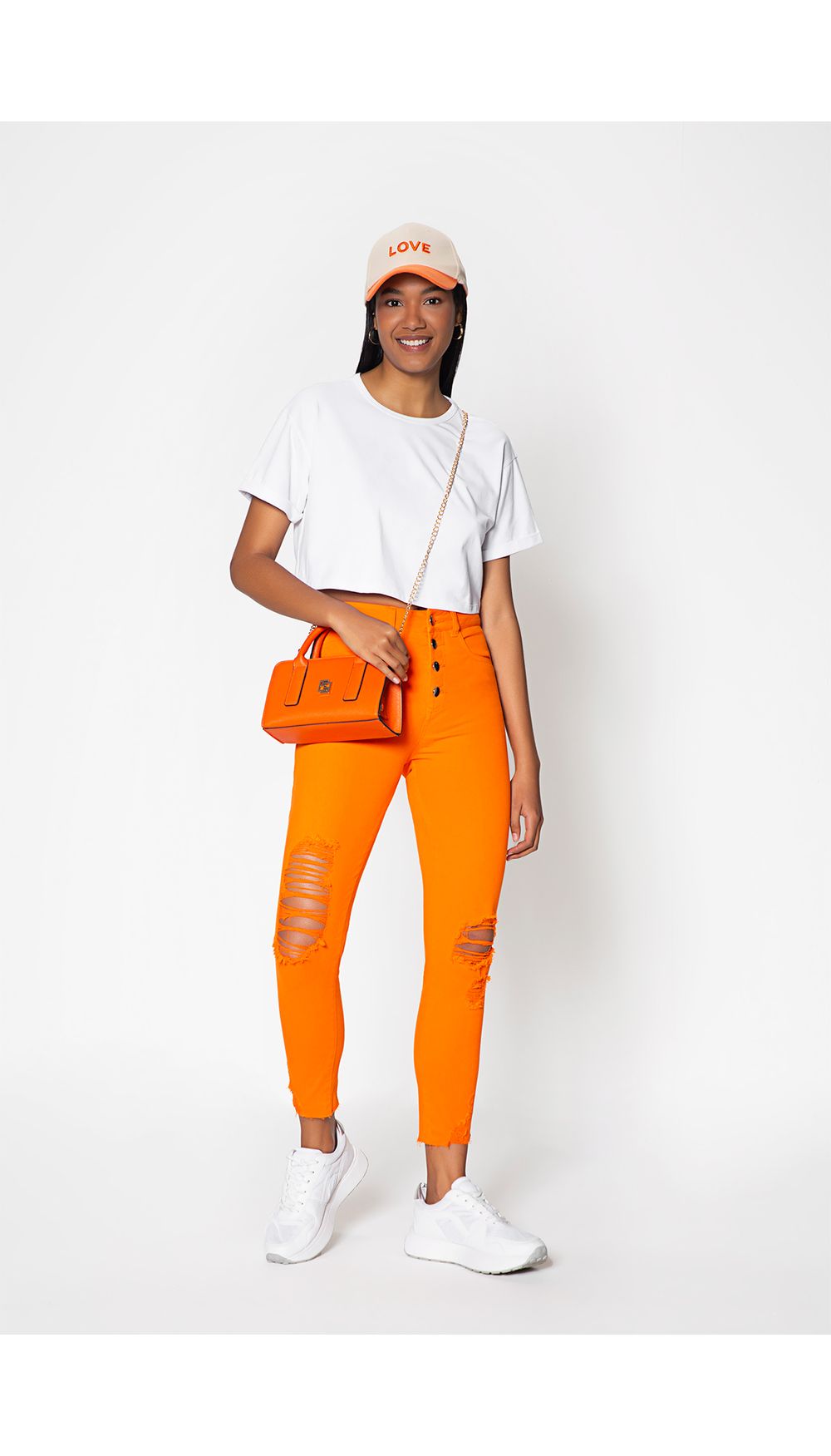 Jeans skinny unicolor tiro alto alto con