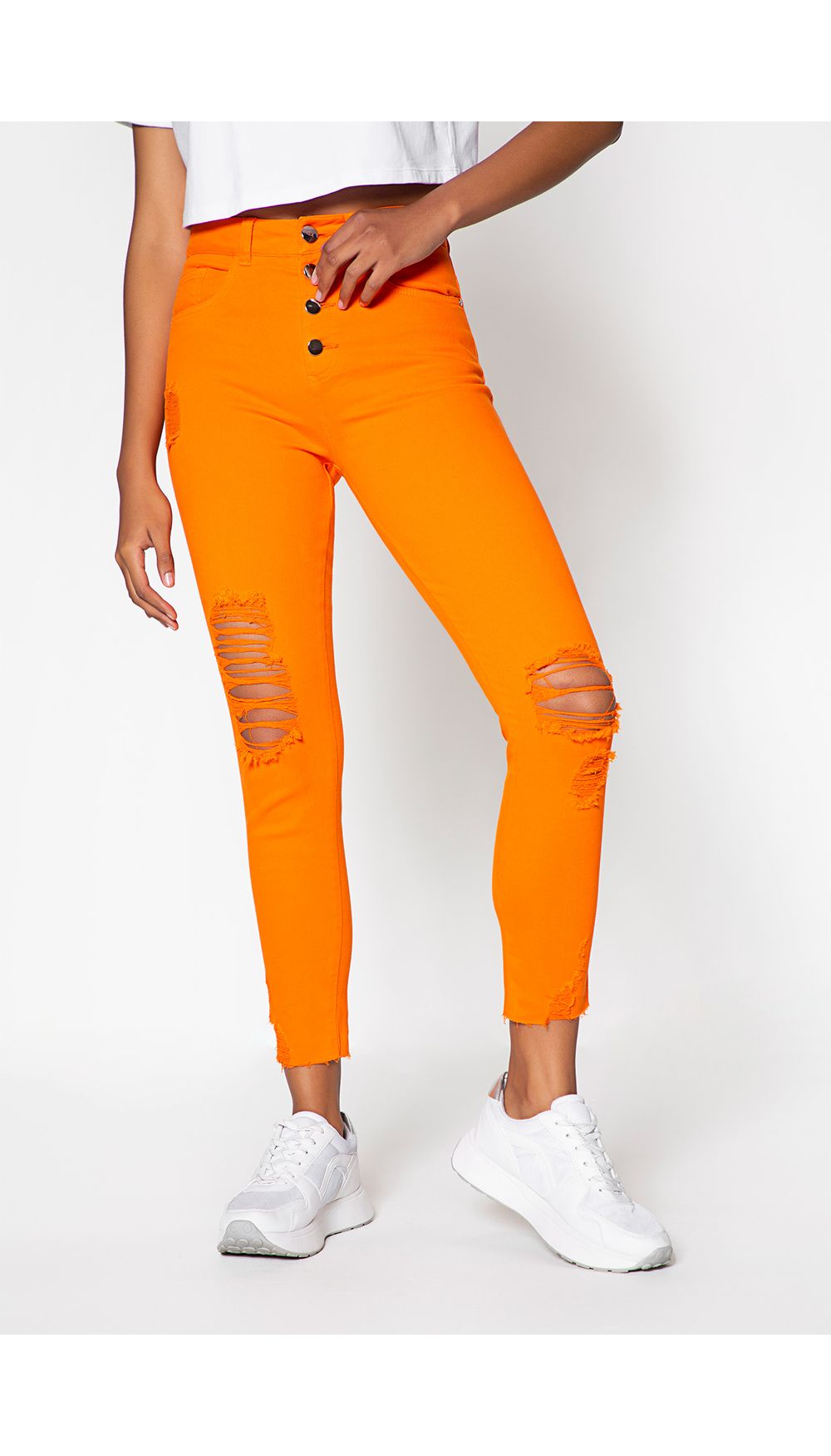 Jeans skinny unicolor tiro alto alto con