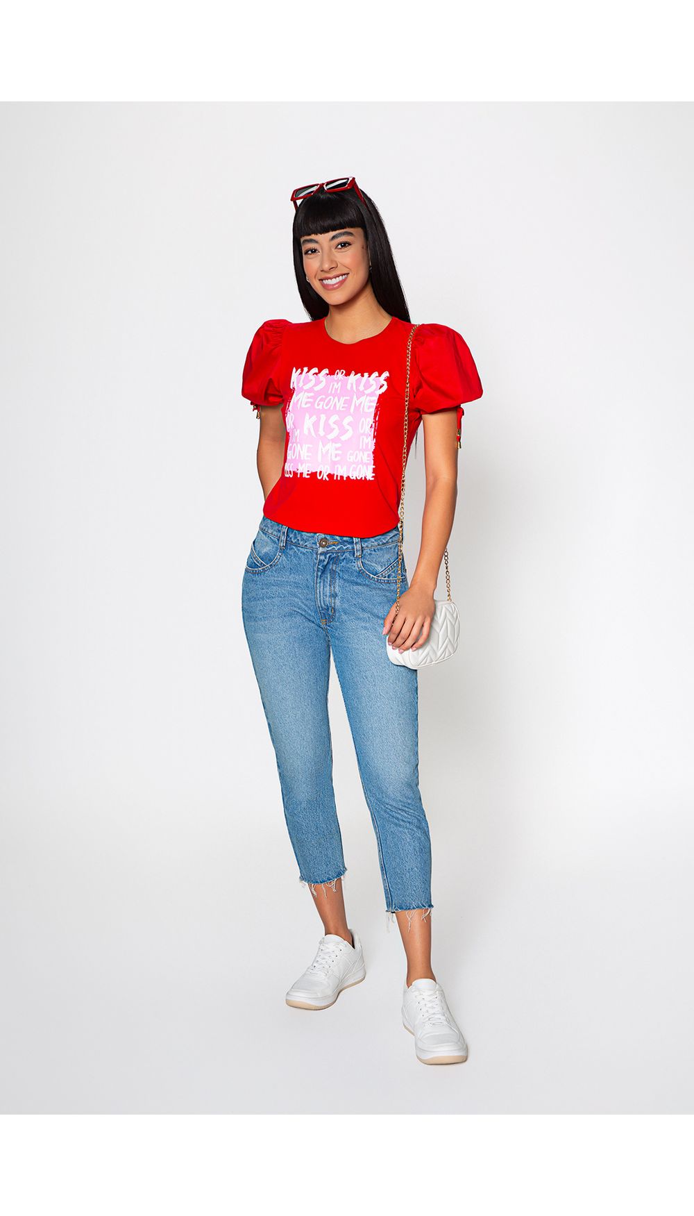 Blusa manga corta con ruche y estampado