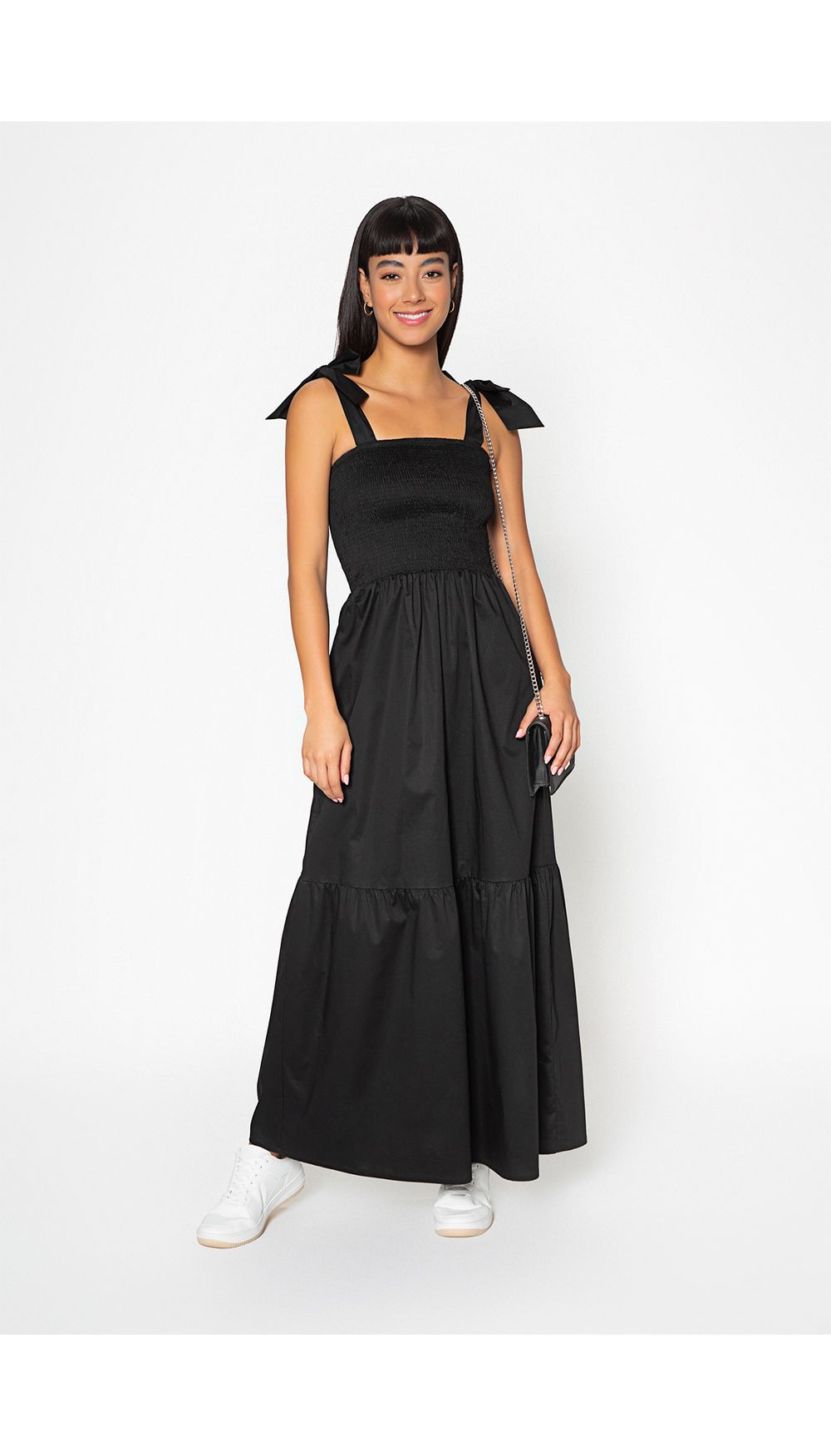 Vestido largo de tiras con cinturon