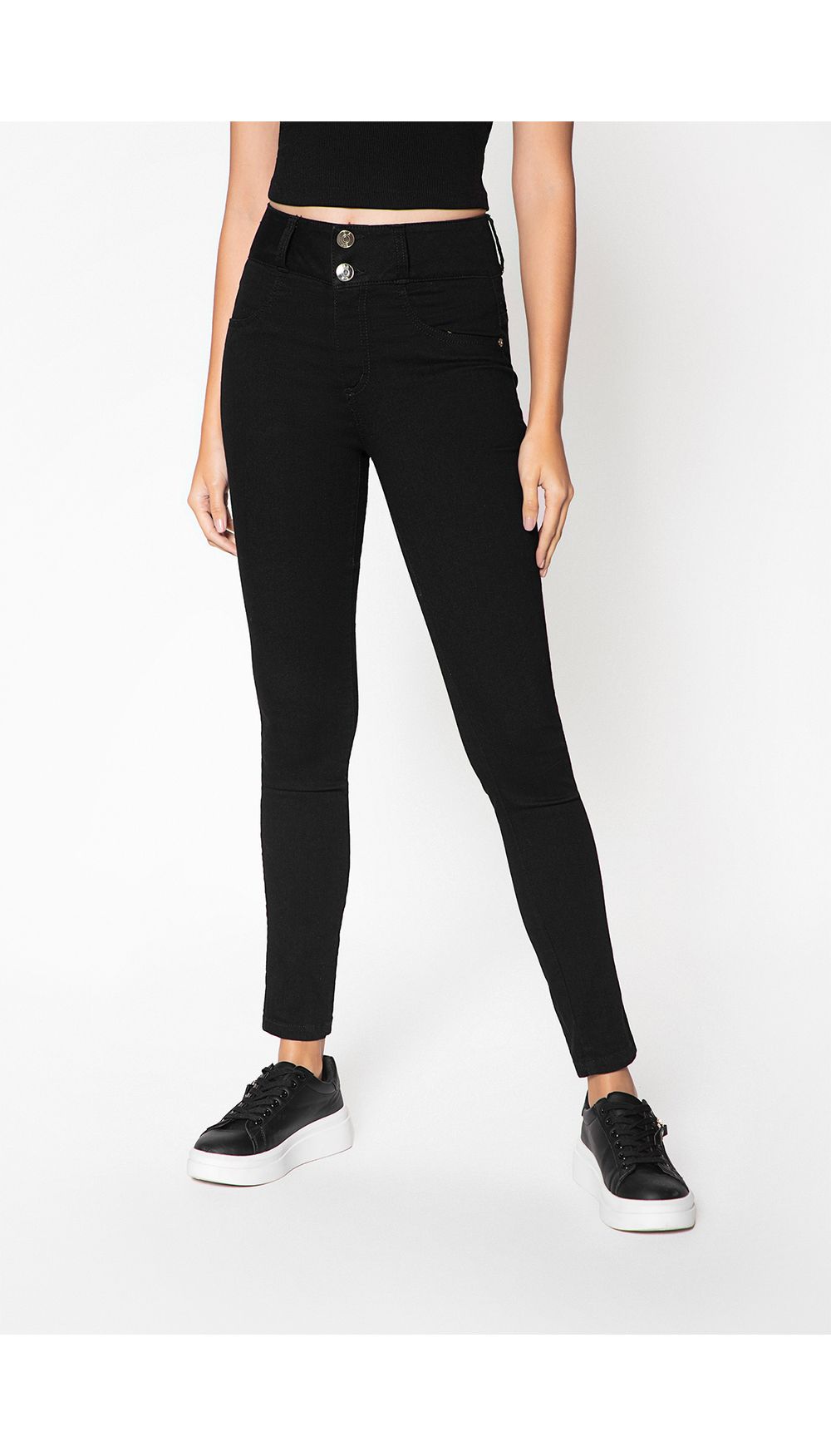 Jean skinny negro sin bolsillos tiro alt