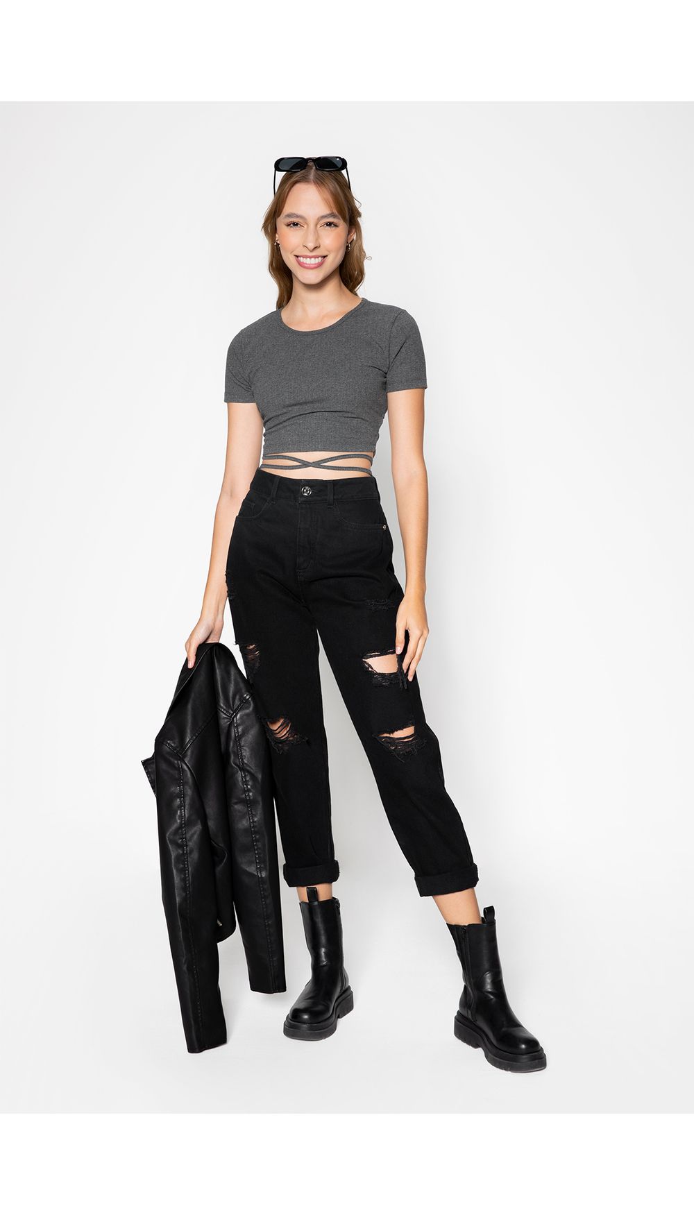 Blusa manga corta tira entrelazada