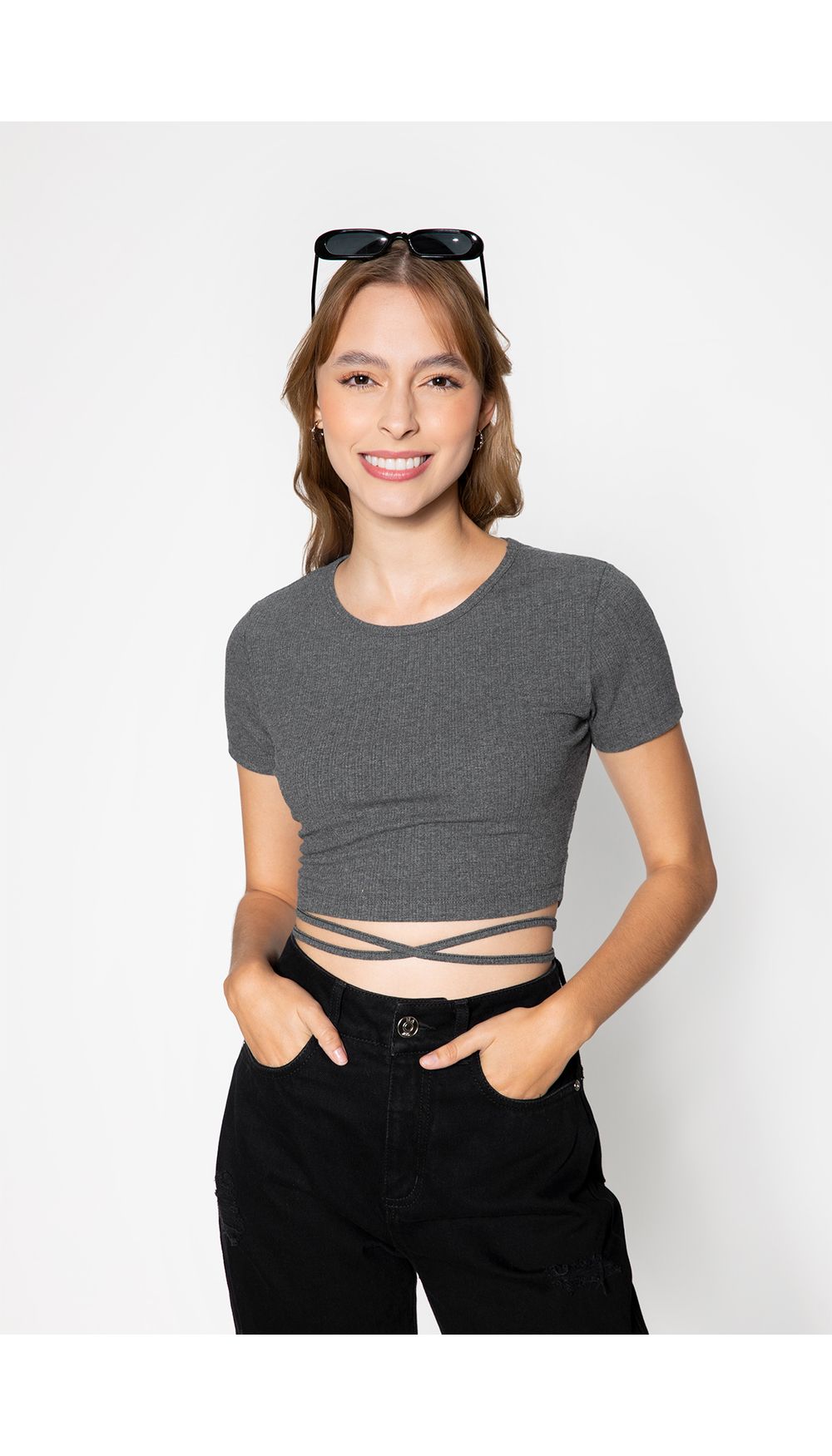 Blusa manga corta tira entrelazada
