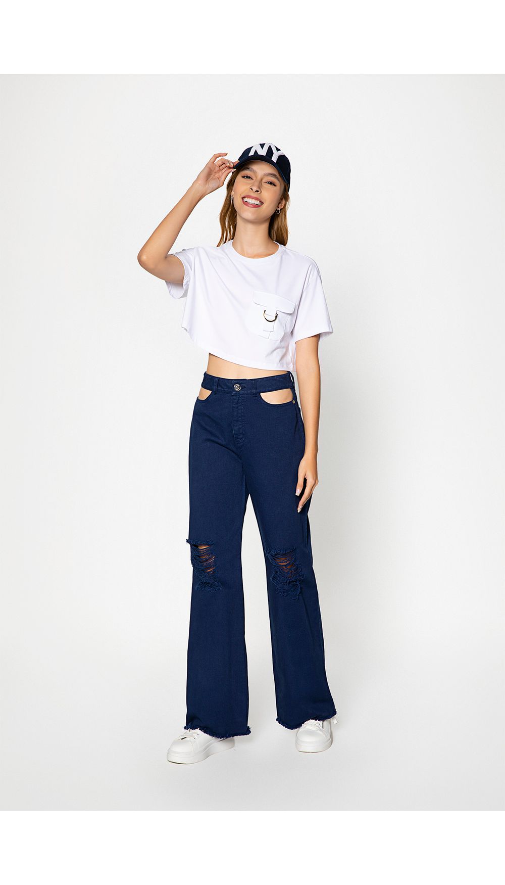 Jeans tiro alto alto bota recta con cut