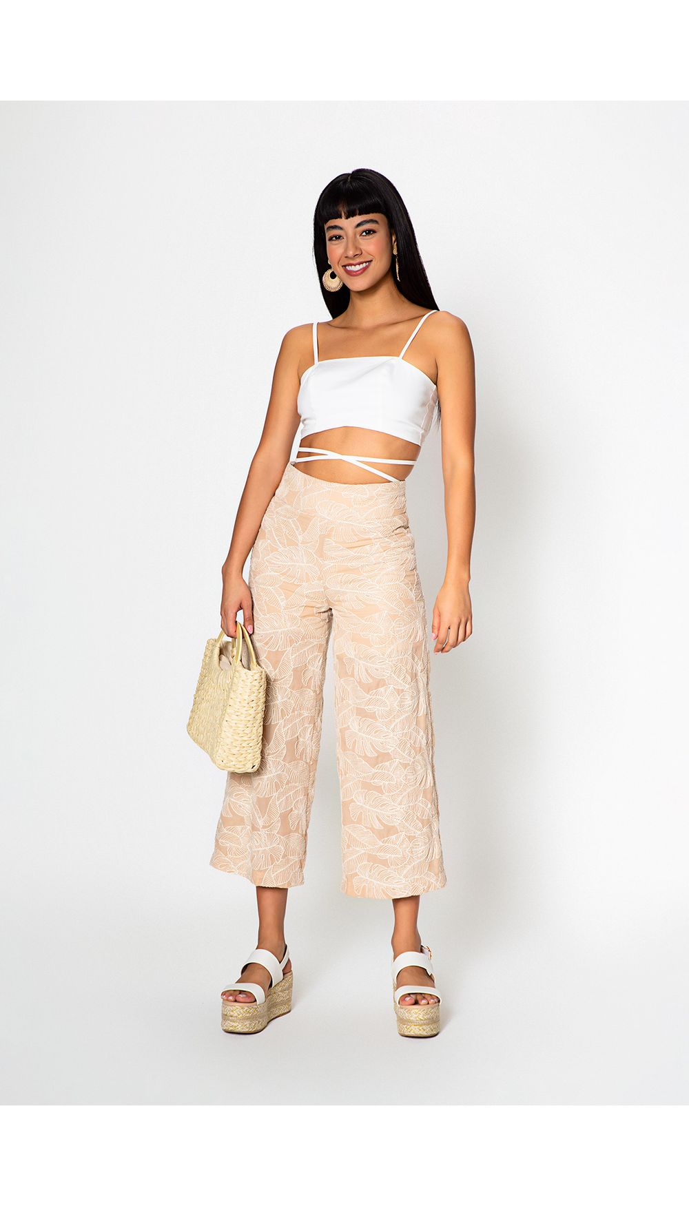 Pantalon culotte con pretina ancha