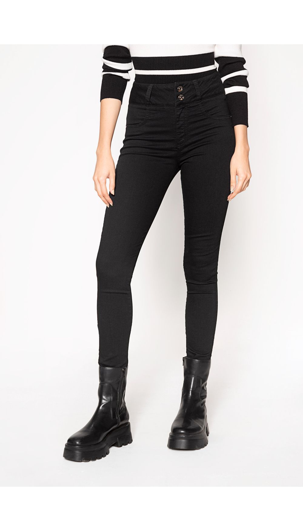 Jean skinny  sin bolsillos tiro alto.