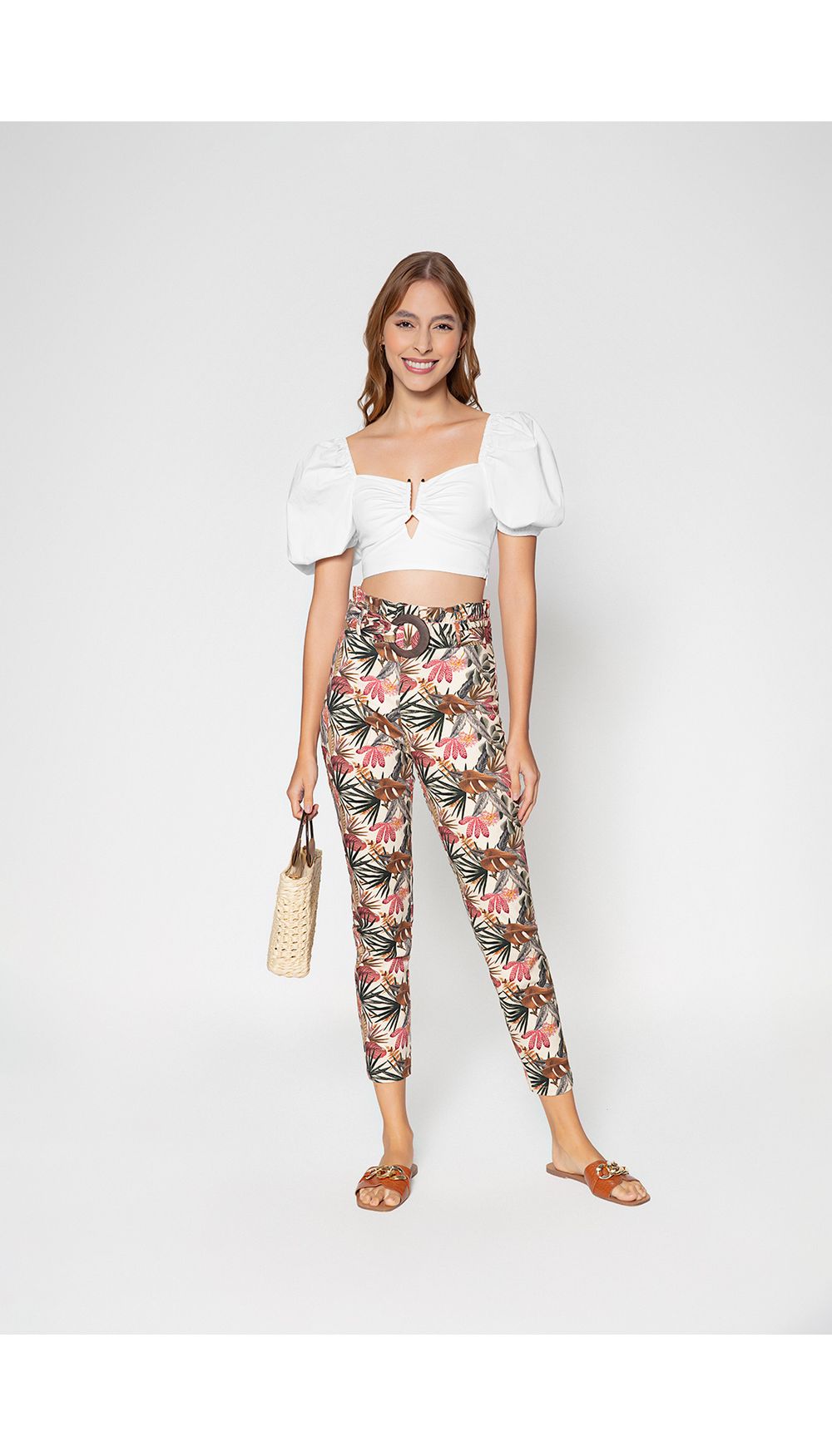 Pantalon skinny con paper bag y cinturon