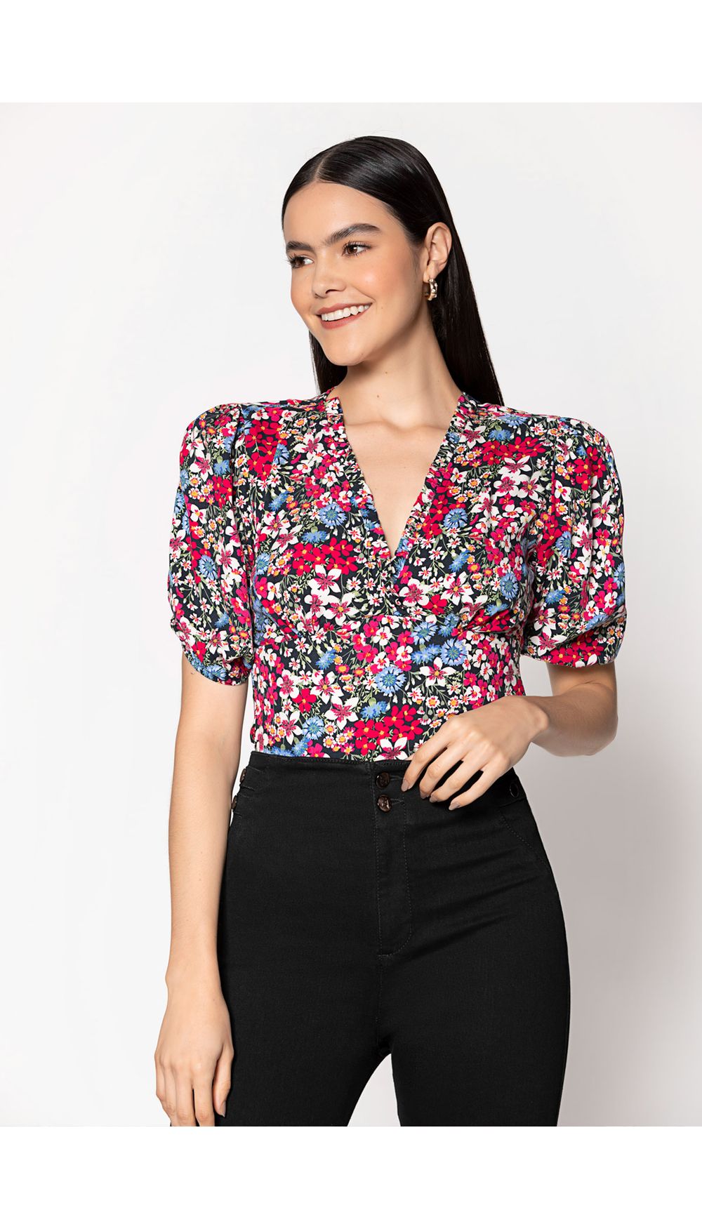 Blusa manga corta escote en v