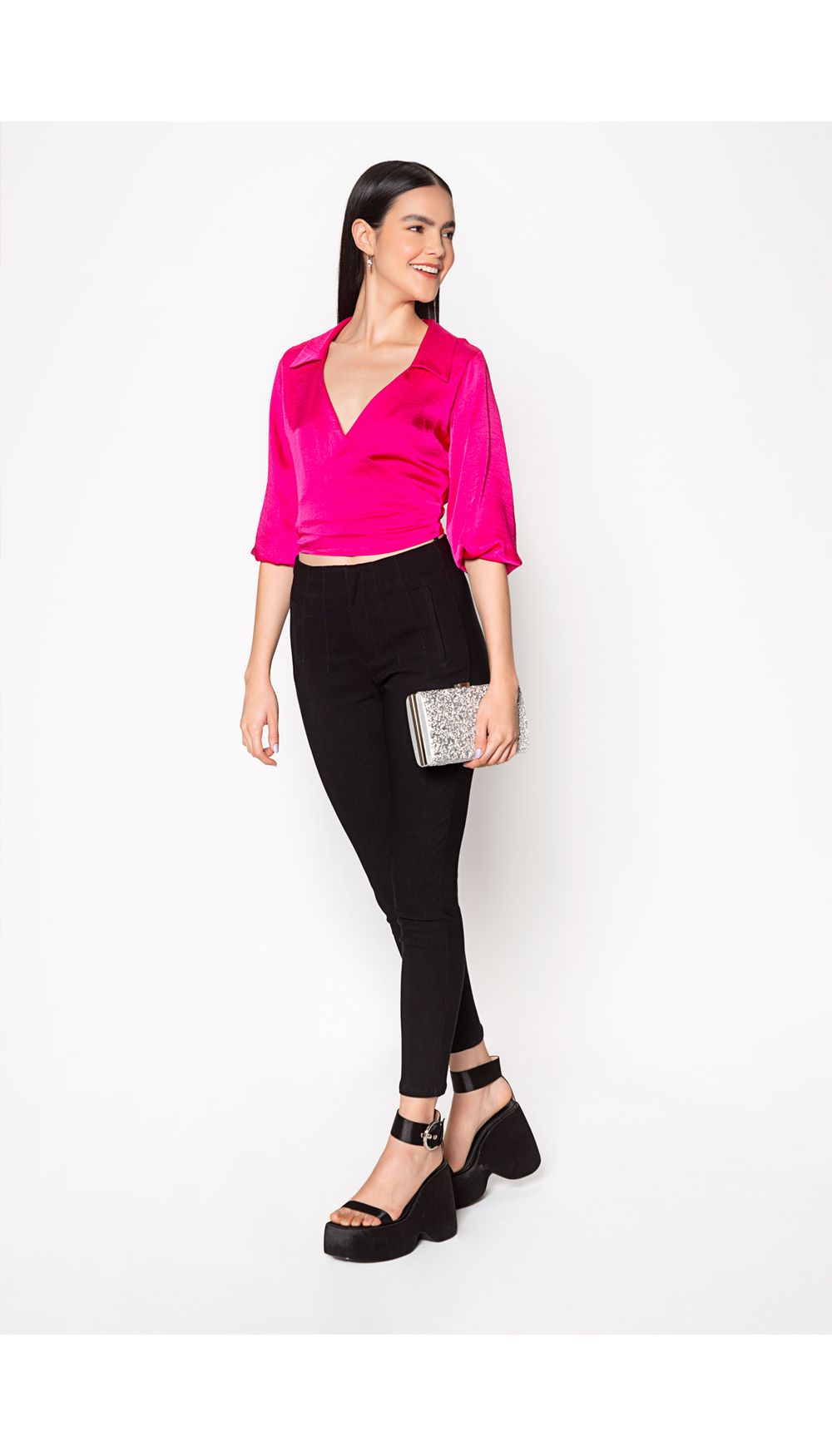 Blusa wrapped manga tres cuartos