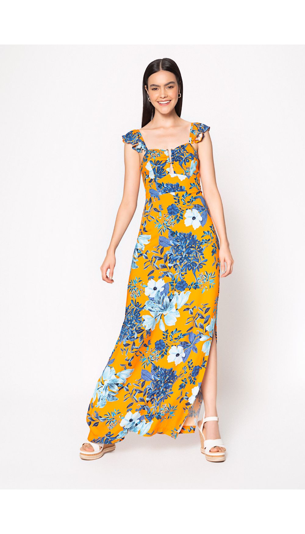 Vestido largo con aberturas y escote cor