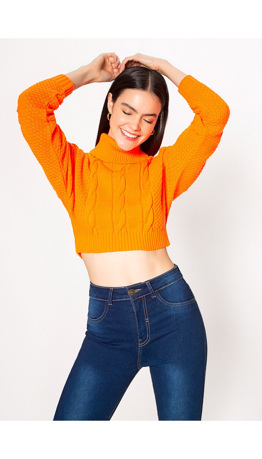 Buzo para mujer crop cuello tortuga en p