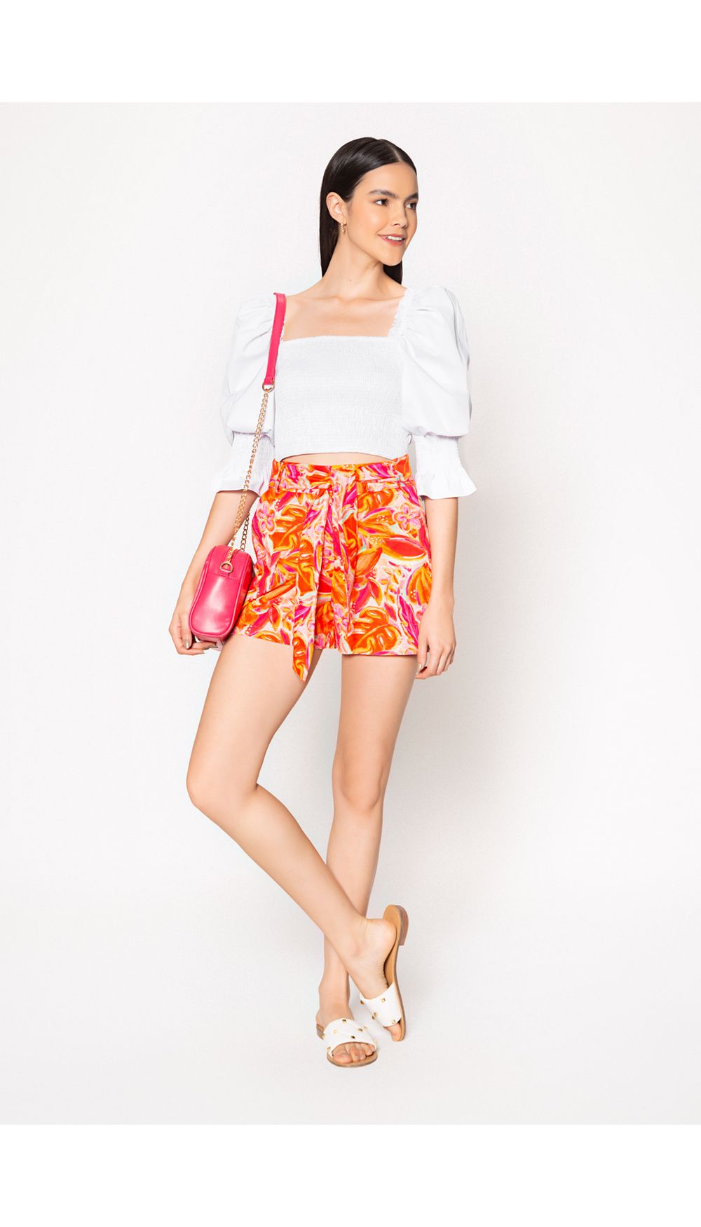 Blusa manga corta crop con multiaguja