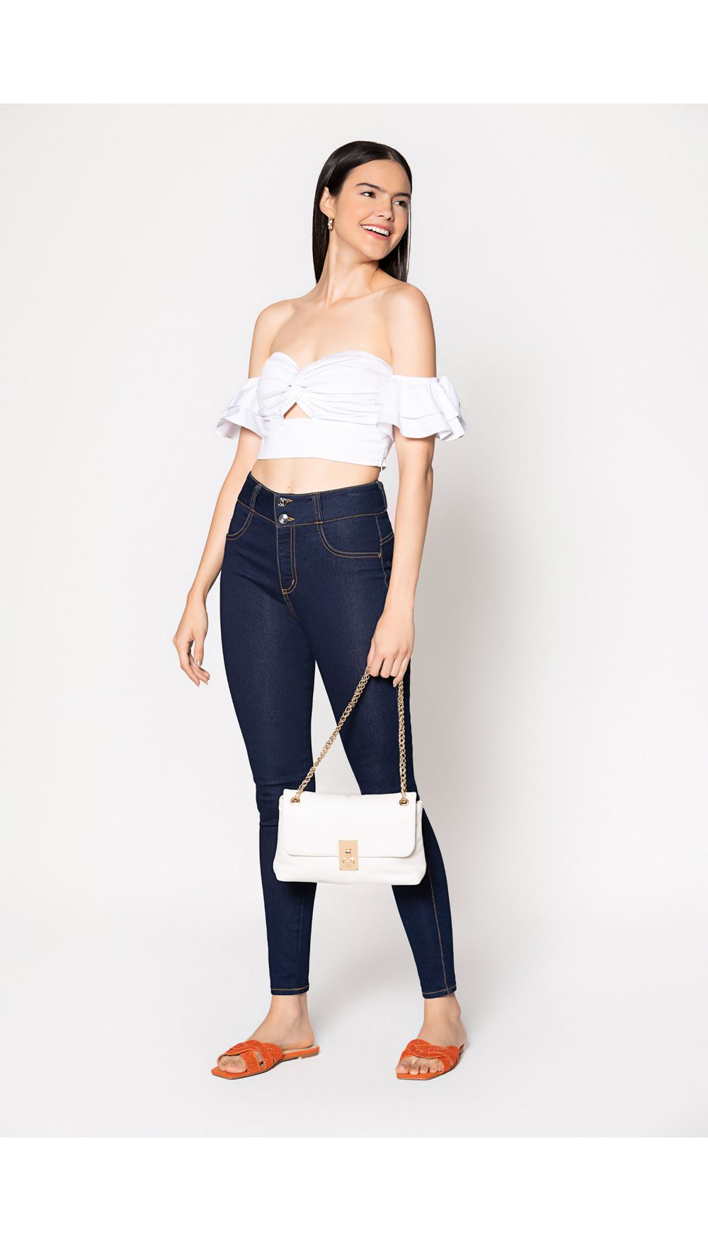 Jean skinny azul sin bolsillos tiro alto