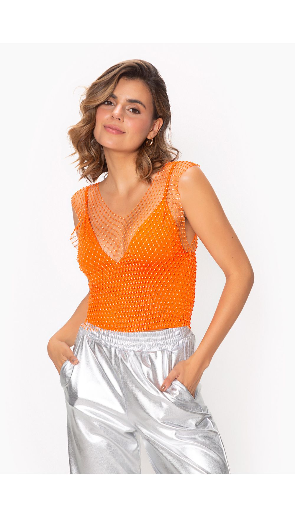 Blusa para mujer de tiras con aplique de