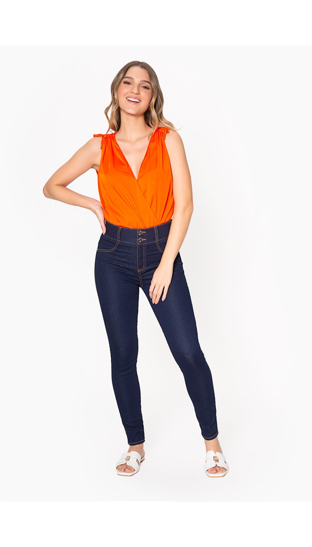 Jean skinny azul sin bolsillos tiro alto