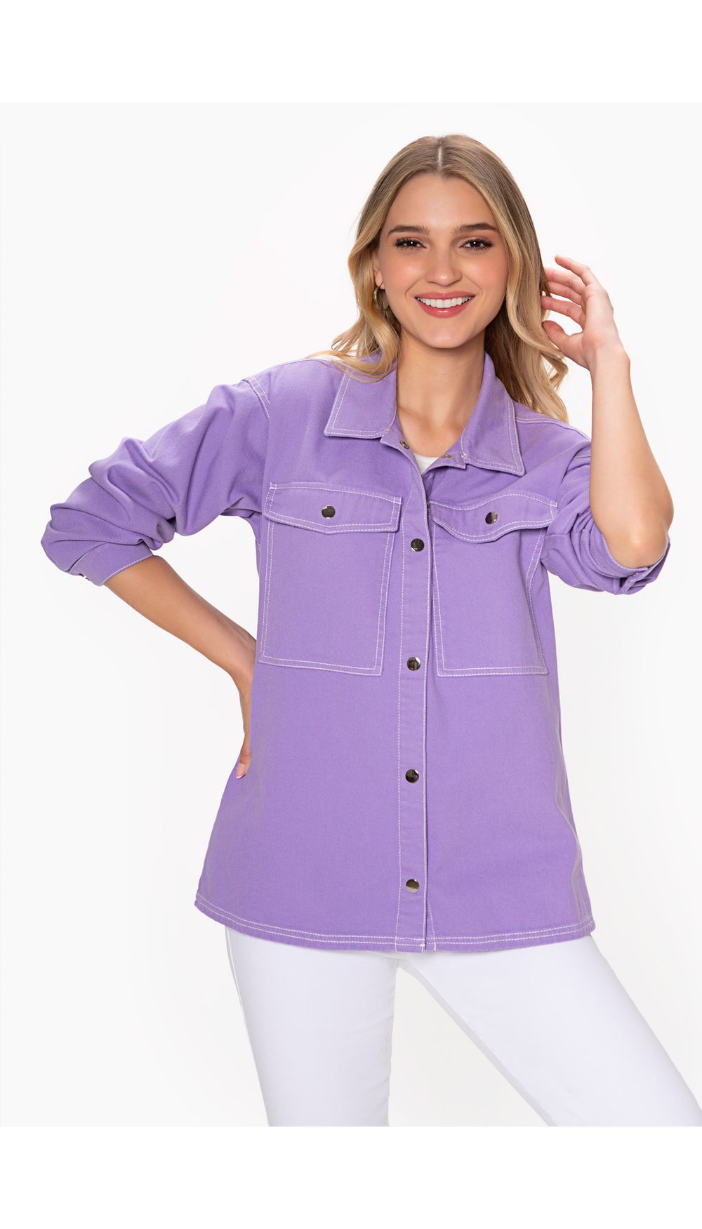 Sobrecamisa dama en denim manga larga