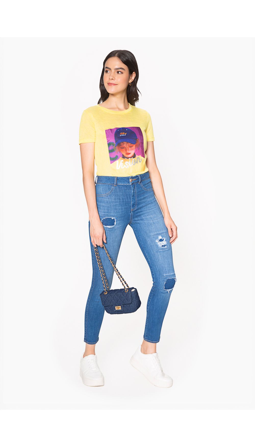 Jean  dama  tiro alto skinny  con parche
