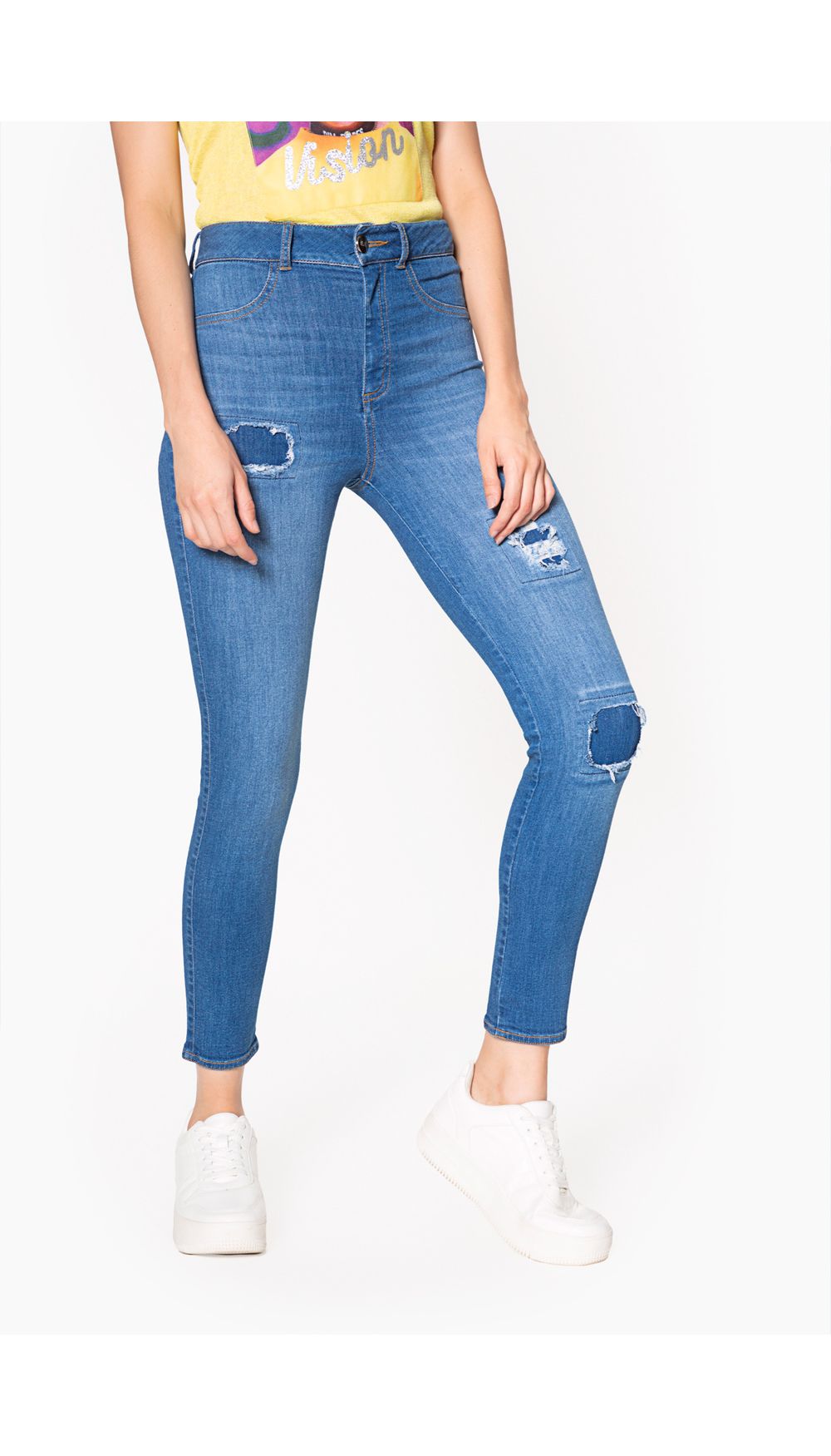 Jean  dama  tiro alto skinny  con parche