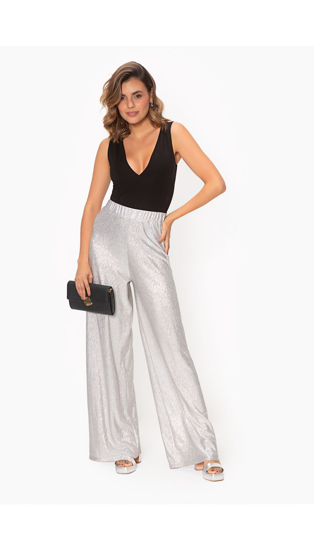 Pantalon fluido silueta palazzo para muj