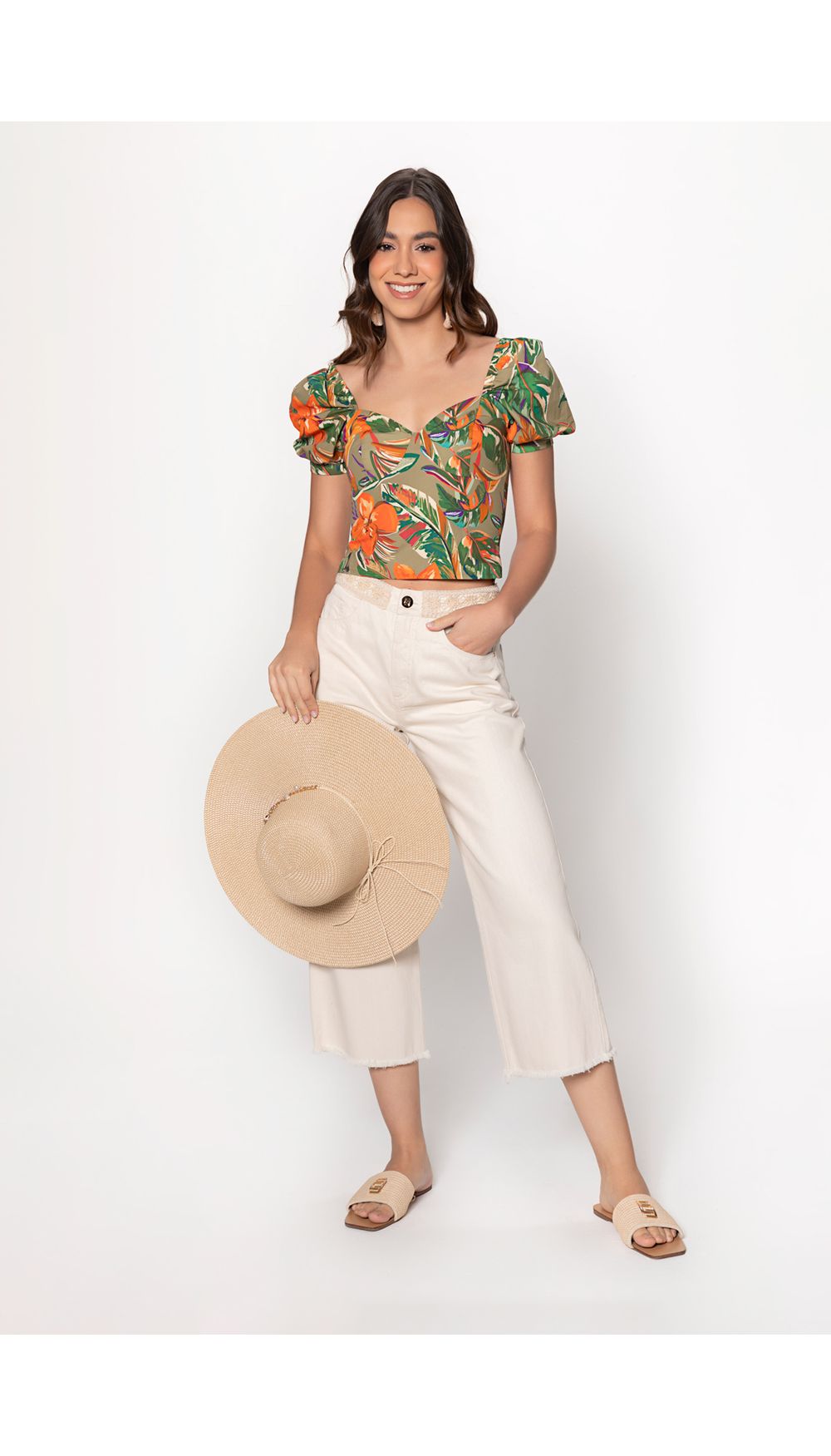 Blusa manga corta con hebilla para mujer