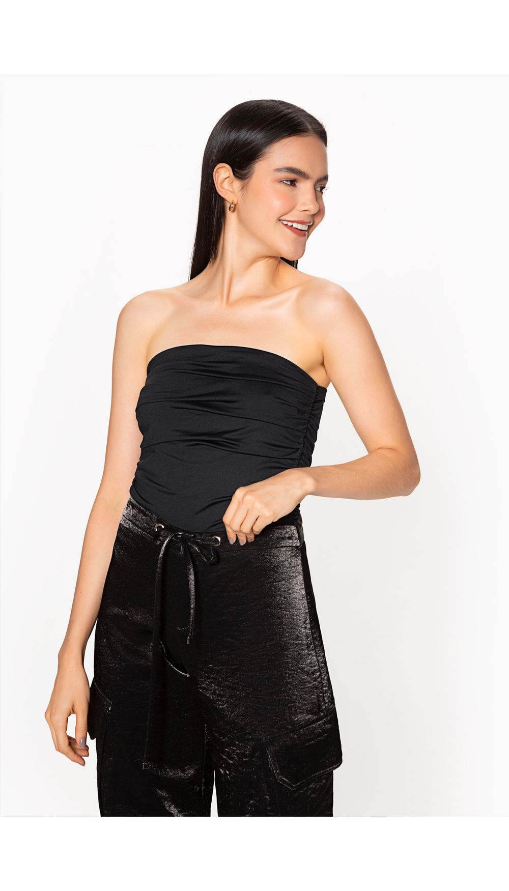 Blusa strapless con ruche al costado par