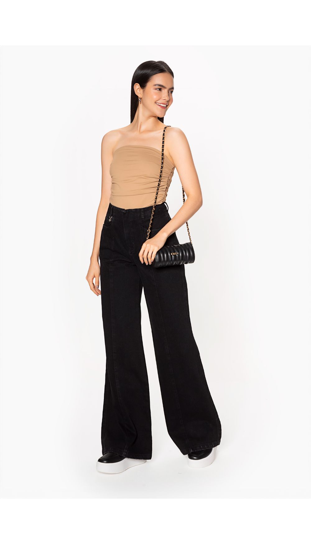 Blusa strapless con ruche al costado par