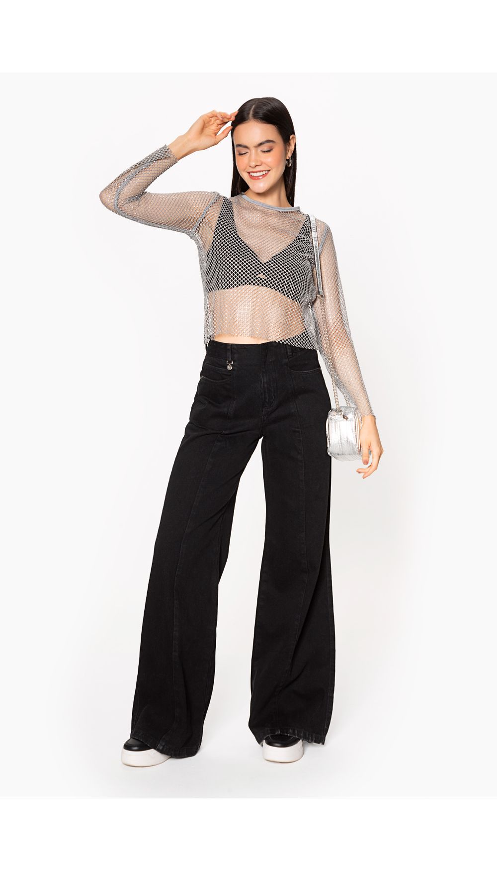 Blusa malla manga larga para mujer