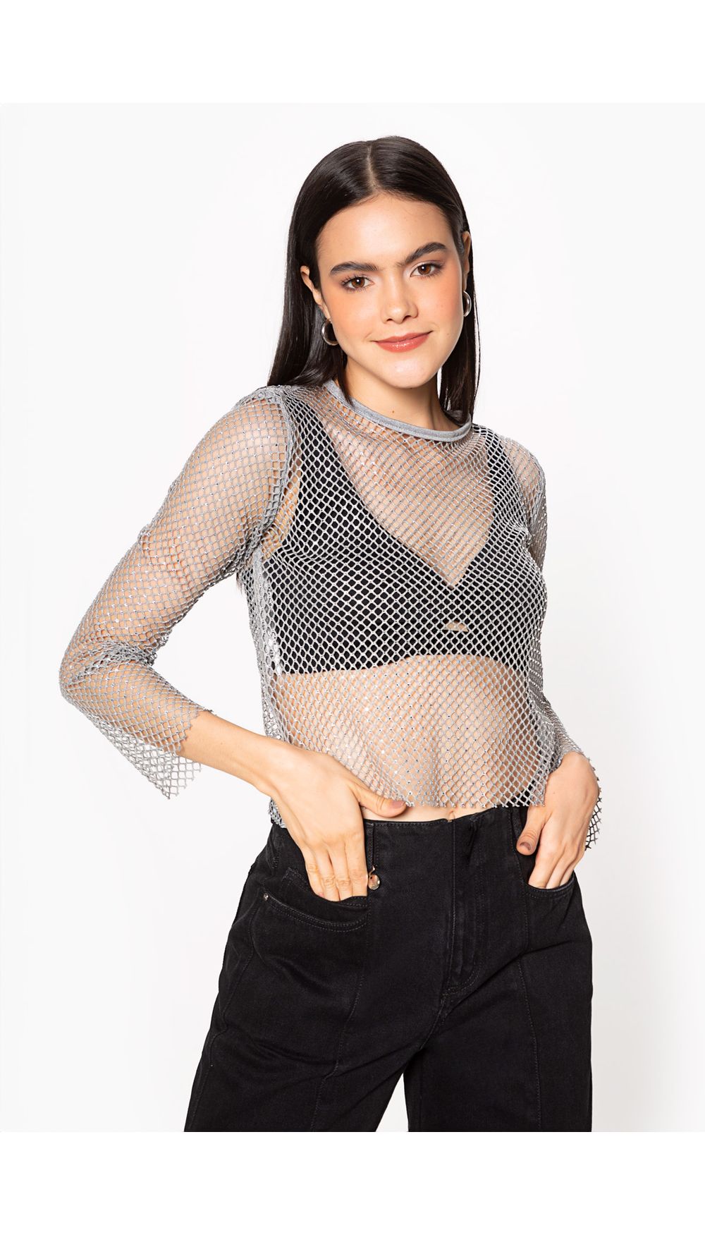 Blusa malla manga larga para mujer