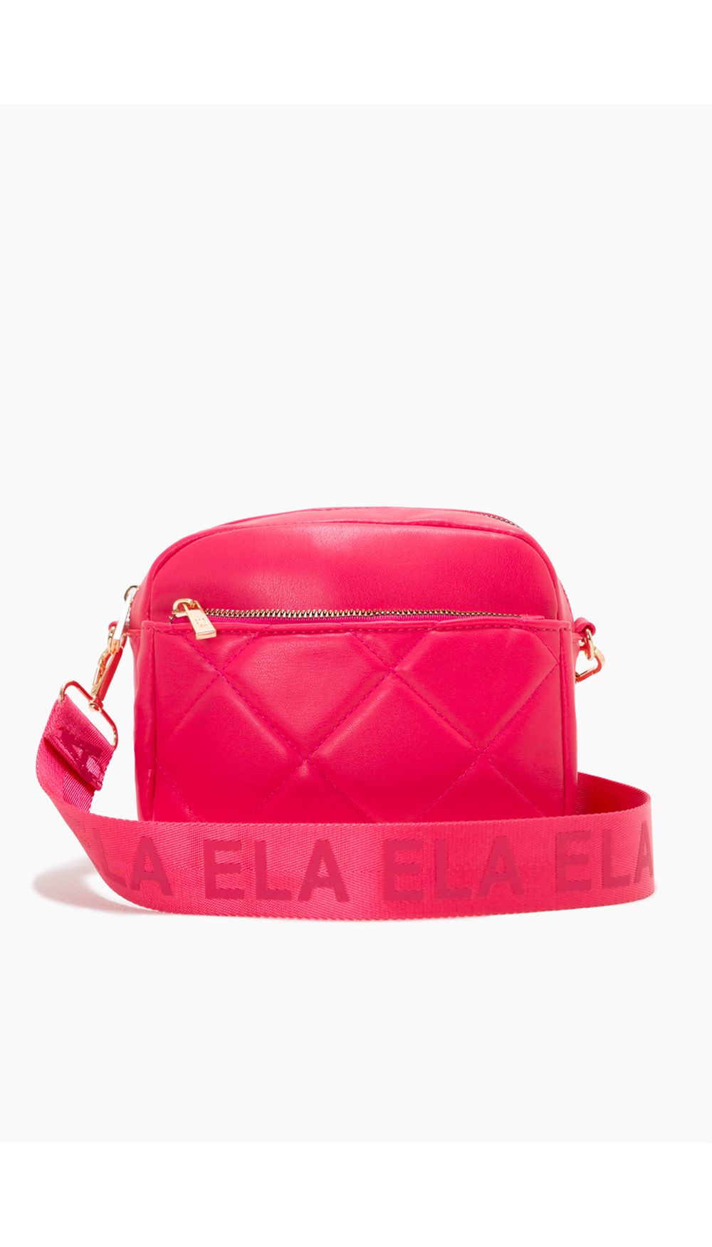 Bolso acolchado con texto en strap