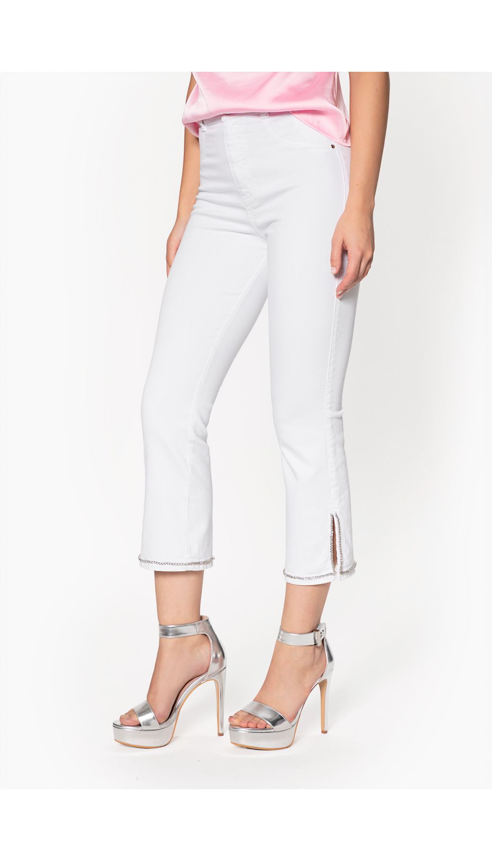 Jean tiro alto capri para mujer