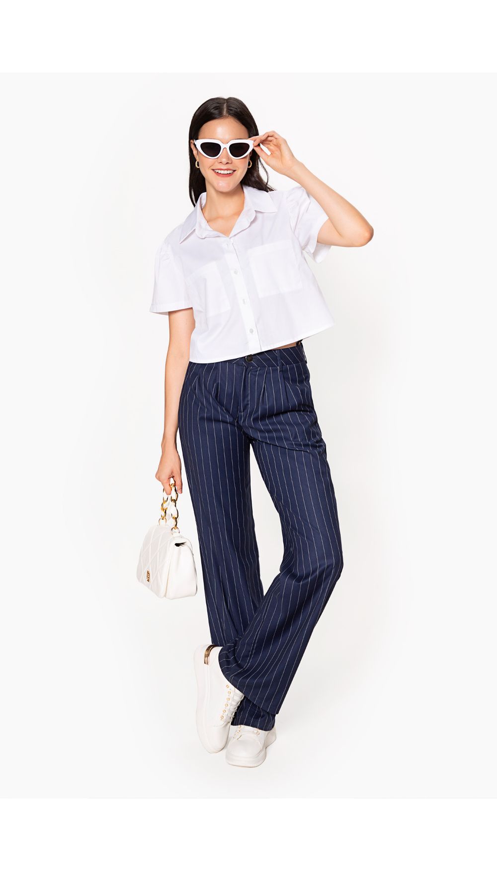 Pantalon tiro medio con prenses para muj