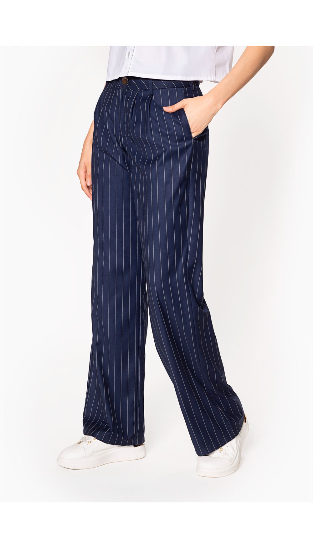 Pantalon tiro medio con prenses para muj
