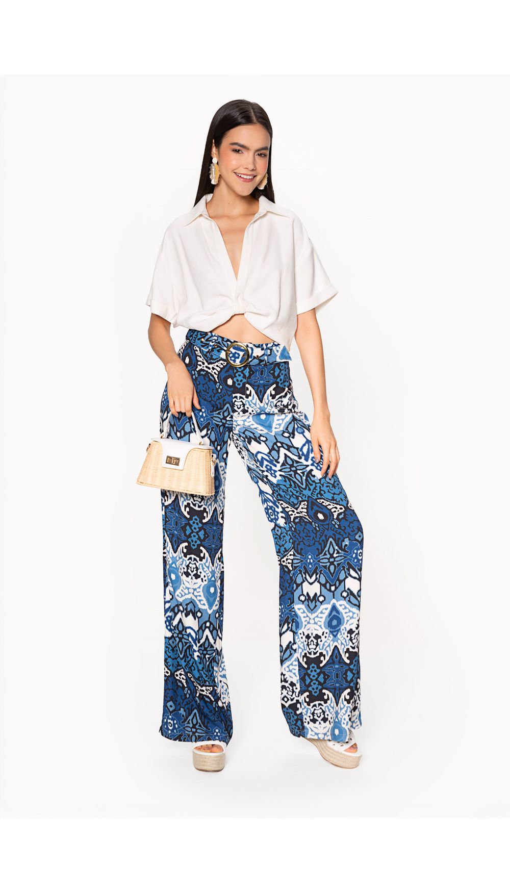 Pantalon palazzo con cinturon para mujer