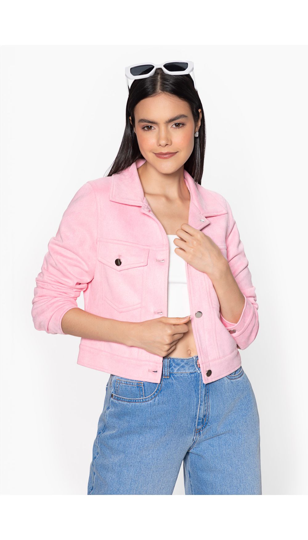 Chaqueta suede con bolsillos delanteros