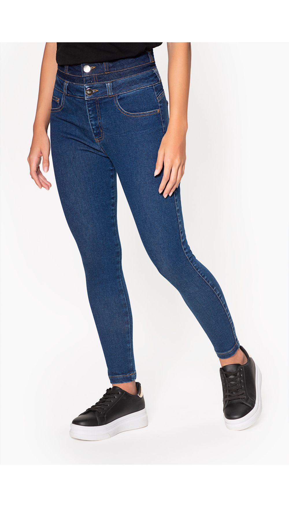 Jean dama  tiro alto skinny doble pretin