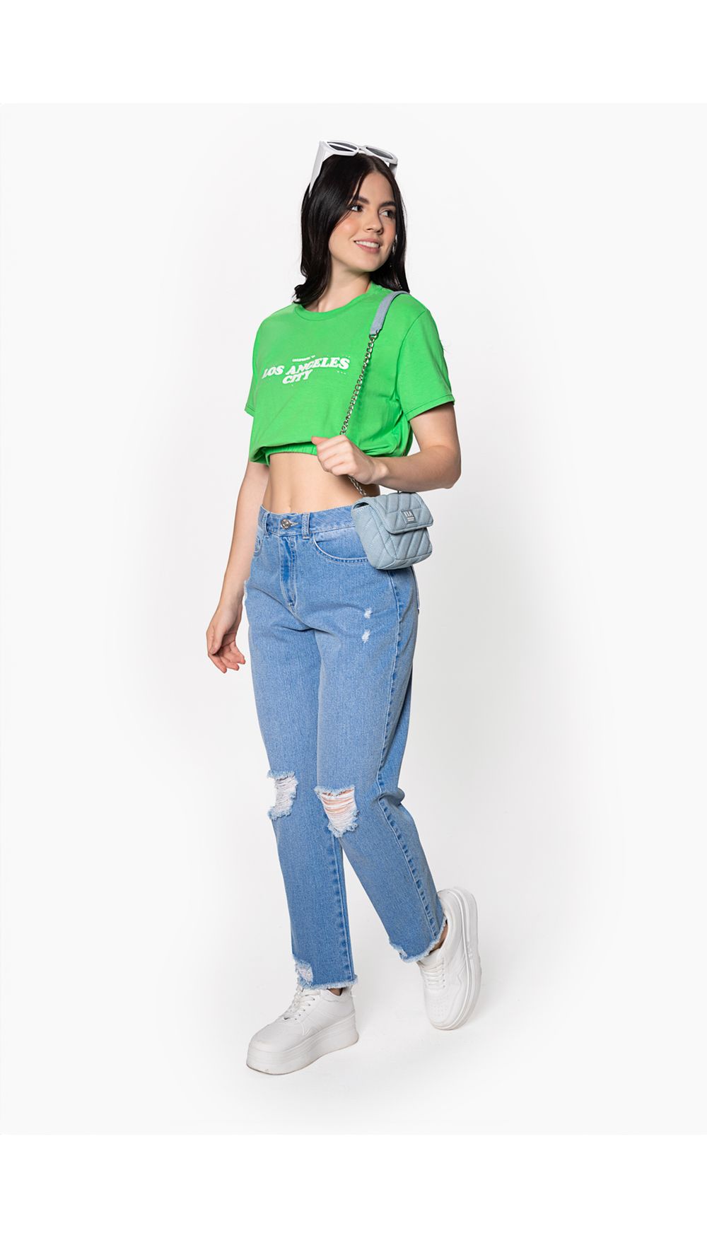 Camiseta dama crop con elastico