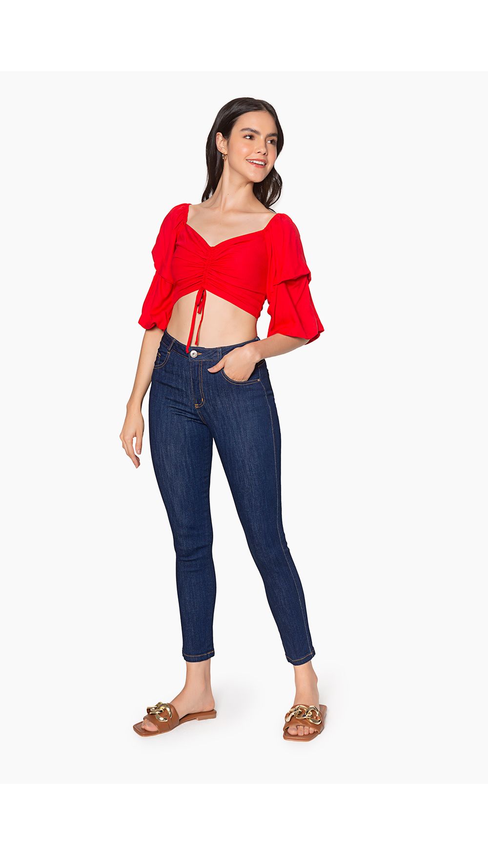 Blusa crop manga 3/4