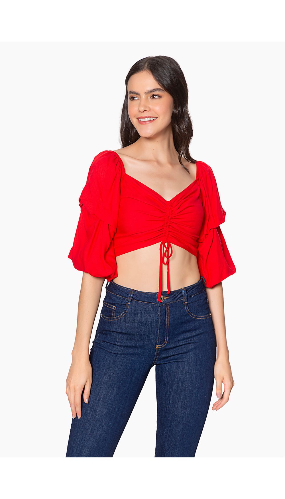 Blusa crop manga 3/4