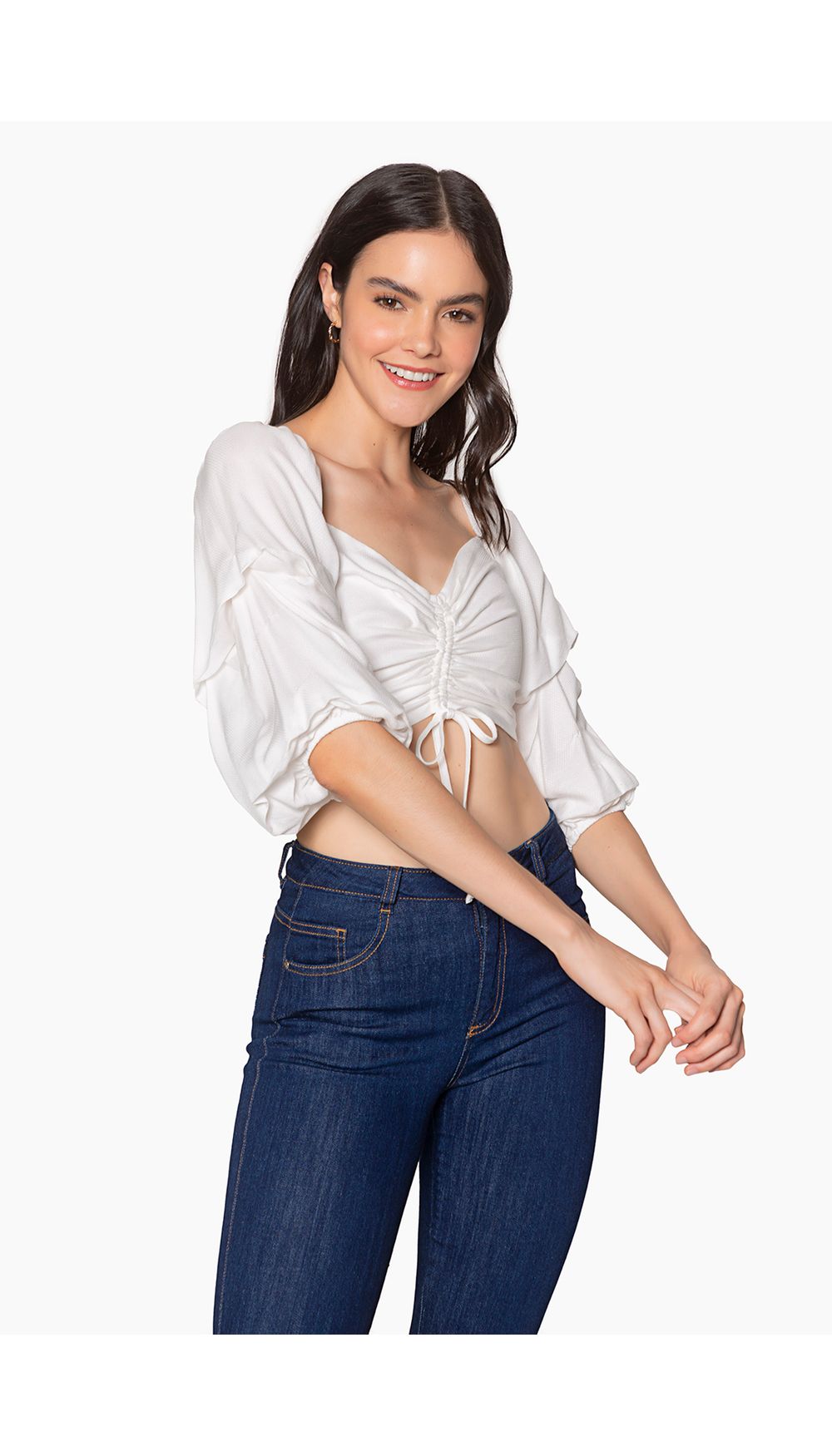 Blusa crop manga 3/4