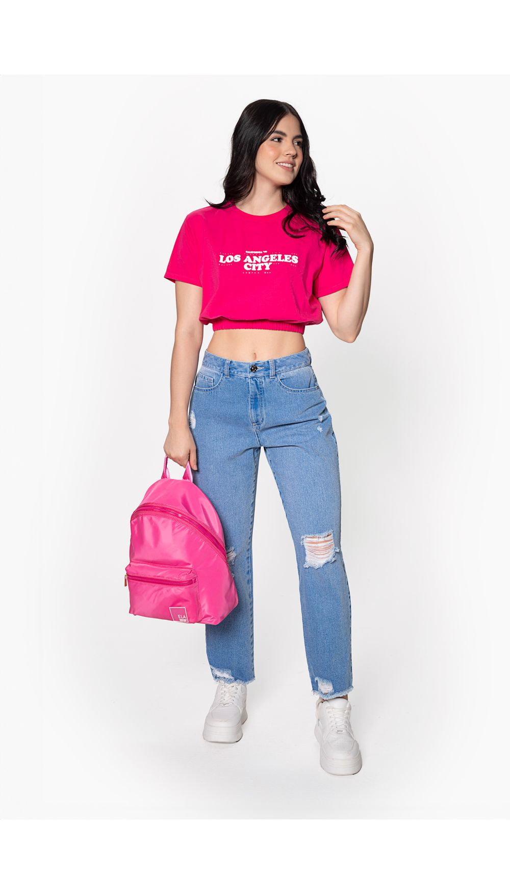 Camiseta dama crop con elastico