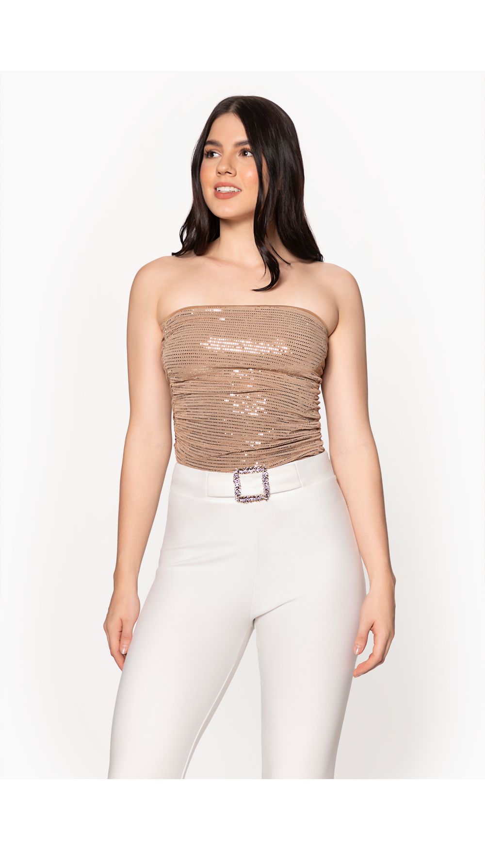 Blusa strapless con ruche al costado par